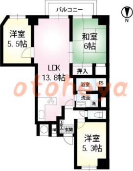 楽器ピアノ可相談 の 賃貸物件 3LDK 18.9万円の図面１