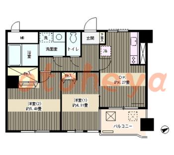 楽器ピアノ可相談 の 賃貸物件 2DK 11.9万円の図面１