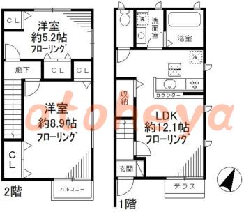 楽器ピアノ可相談 の 賃貸物件 2LDK 11.2万円の図面１