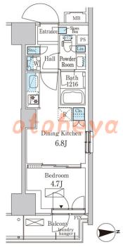 楽器ピアノ可相談 の 賃貸物件 1DK 13.6万円の図面１