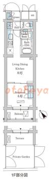 楽器ピアノ可相談 の 賃貸物件 1LDK 14.3万円の図面１