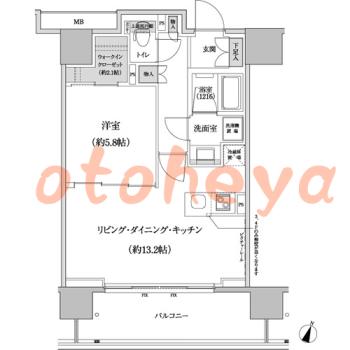 楽器ピアノ可相談 の 賃貸物件 1LDK 22.2万円の図面１