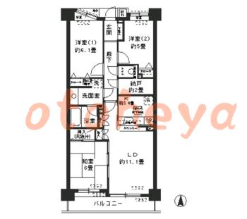 楽器ピアノ可相談 の 賃貸物件 3LDK 15.2万円の図面１