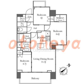楽器ピアノ可相談 の 賃貸物件 3LDK 39万円の図面１
