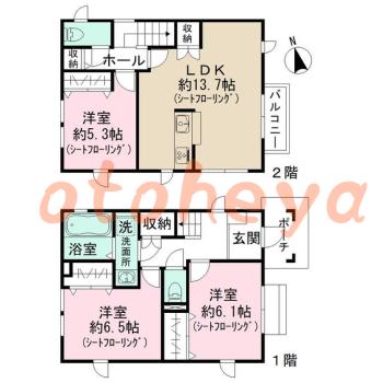 楽器ピアノ可相談 の 賃貸物件 3LDK 25.5万円の図面１