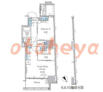 楽器ピアノ可相談 の 賃貸物件 2LDK 22.7万円の図面１