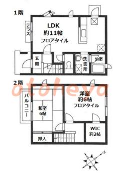 楽器ピアノ可相談 の 賃貸物件 2LDK 7.9万円の図面１