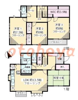 楽器ピアノ可相談 の 賃貸物件 4LDK 19.5万円の図面１