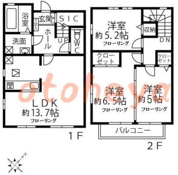 楽器ピアノ可相談 の 賃貸物件 3LDK 10.4万円の図面１