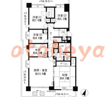 楽器ピアノ可相談 の 賃貸物件 4LDK 19.6万円の図面１