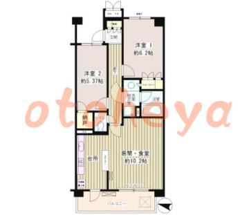 楽器ピアノ可相談 の 賃貸物件 2LDK 24万円の図面１