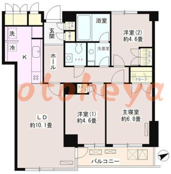 楽器ピアノ可相談 の 賃貸物件 3LDK 19.3万円の図面１
