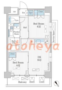 楽器ピアノ可相談 の 賃貸物件 2DK 21.2万円の図面１