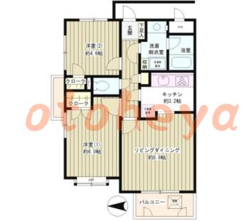 楽器ピアノ可相談 の 賃貸物件 2LDK 15万円の図面１