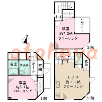 楽器ピアノ可相談 の 賃貸物件 2LDK 18万円の図面１