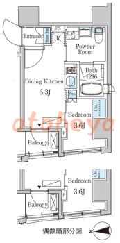楽器ピアノ可相談 の 賃貸物件 1DK 15万円の図面１