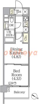 楽器ピアノ可相談 の 賃貸物件 1DK 10.2万円の図面１