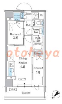 楽器ピアノ可相談 の 賃貸物件 2DK 18.4万円の図面１