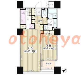 楽器ピアノ可相談 の 賃貸物件 1LDK 23.6万円の図面１