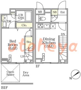 楽器ピアノ可相談 の 賃貸物件 1DK 21.9万円の図面１