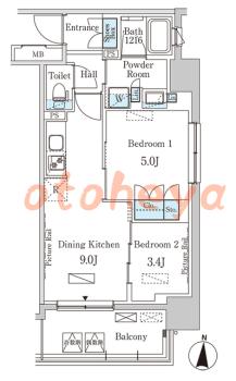 楽器ピアノ可相談 の 賃貸物件 2DK 19.4万円の図面１