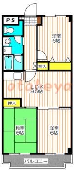 楽器ピアノ可相談 の 賃貸物件 3DK 9.4万円の図面１