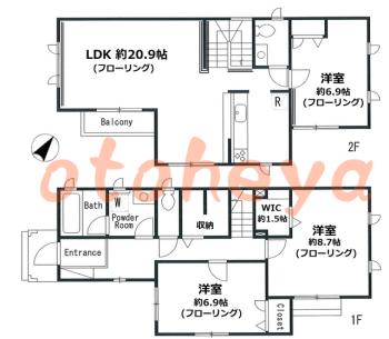 楽器ピアノ可相談 の 賃貸物件 3LDK 19.5万円の図面１
