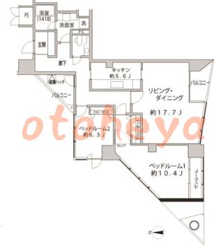 楽器ピアノ可相談 の 賃貸物件 2LDK 32万円の図面１