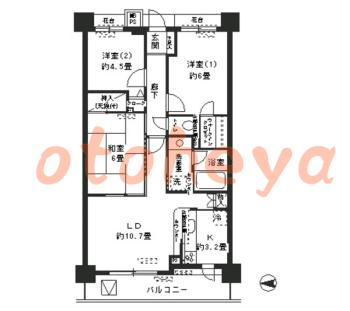 楽器ピアノ可相談 の 賃貸物件 3LDK 13.9万円の図面１