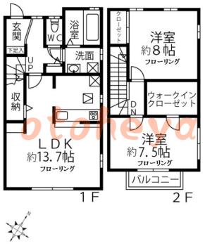 楽器ピアノ可相談 の 賃貸物件 2LDK 11万円の図面１