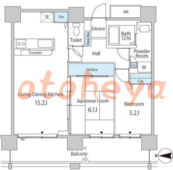 楽器ピアノ可相談 の 賃貸物件 2LDK 21.4万円の図面１