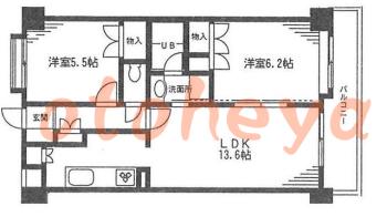 楽器ピアノ可相談 の 賃貸物件 2LDK 12.3万円の図面１