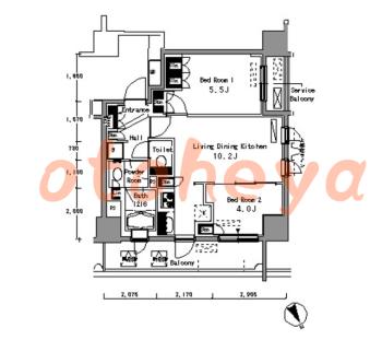 楽器ピアノ可相談 の 賃貸物件 2LDK 21.4万円の図面１