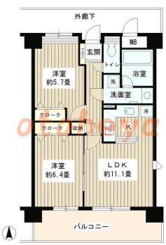 楽器ピアノ可相談 の 賃貸物件 2LDK 23.5万円の図面１