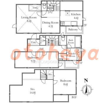 楽器ピアノ可相談 の 賃貸物件 2SLDK 42.5万円の図面１