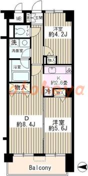 楽器ピアノ可相談 の 賃貸物件 2DK 13万円の図面１