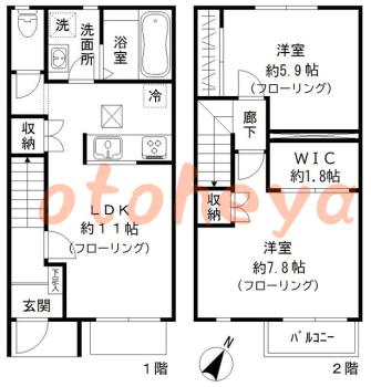 楽器ピアノ可相談 の 賃貸物件 2LDK 13.8万円の図面１