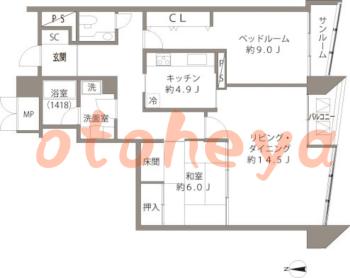 楽器ピアノ可相談 の 賃貸物件 2LDK 28万円の図面１