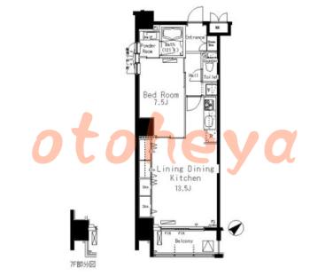 楽器ピアノ可相談 の 賃貸物件 1LDK 21万円の図面１