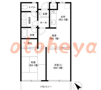 楽器ピアノ可相談 の 賃貸物件 2DK 10.9万円の図面１