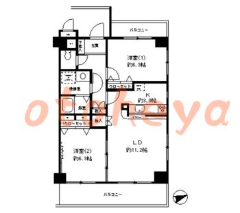 楽器ピアノ可相談 の 賃貸物件 2LDK 15.5万円の図面１