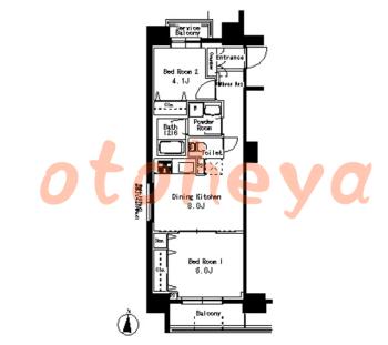 楽器ピアノ可相談 の 賃貸物件 2DK 16.9万円の図面１