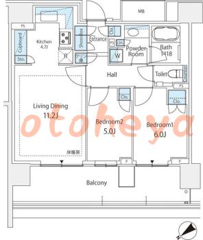 楽器ピアノ可相談 の 賃貸物件 2LDK 26万円の図面１