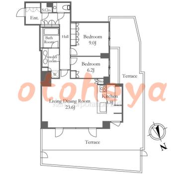 楽器ピアノ可相談 の 賃貸物件 2LDK 120万円の図面１