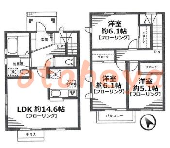 楽器ピアノ可相談 の 賃貸物件 3LDK 12.7万円の図面１