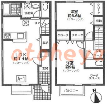 楽器ピアノ可相談 の 賃貸物件 2LDK 13万円の図面１