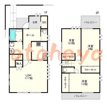楽器ピアノ可相談 の 賃貸物件 3LDK 35万円の図面１