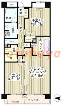 楽器ピアノ可相談 の 賃貸物件 2LDK 19.5万円の図面１