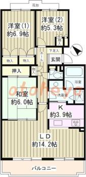 楽器ピアノ可相談 の 賃貸物件 3LDK 18.9万円の図面１