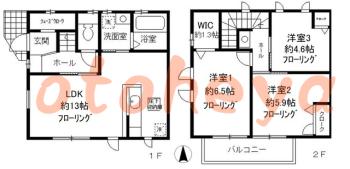 楽器ピアノ可相談 の 賃貸物件 3LDK 13万円の図面１